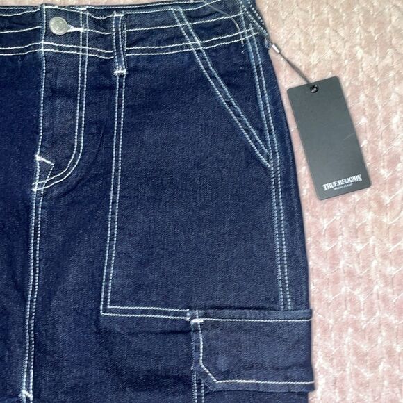 True Religion Womens Blue Denim Cargo Maxi Skirt - Picture 2 of 7